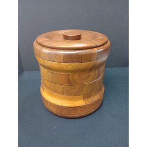 Vintage Mid Century MCM Kustom Kraft  Black Walnut Wood Ice Bucket with Liner an